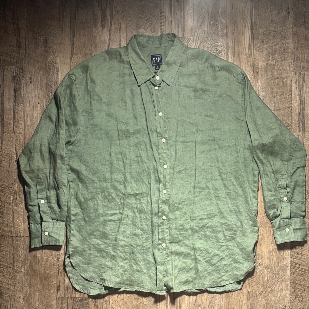 GAP Men's 100% Linen Casual Green Button Down Shirt - Size S